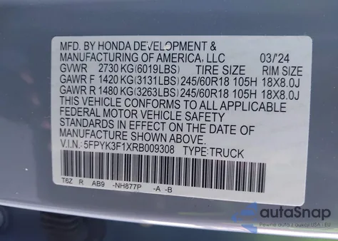 2024 Honda Ridgeline Sport from USA, damaged, VIN 5FPYK3F1XRB009308